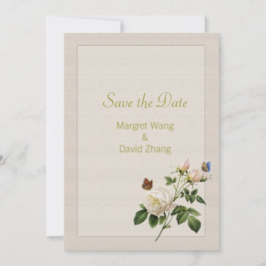 Elegante Vintage Rosa-Blume Save the Date (Vorderseite)