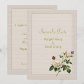 Elegante Vintage Rosa-Blume Save the Date (Vorne/Hinten)