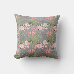 Elegante Vintage-Rosa-Blumen Grün Grau Kissen