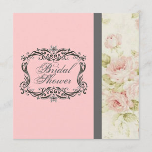 Elegante Vintage-Rosa-Blumen-Hochzeitsdusche-Einla Einladung