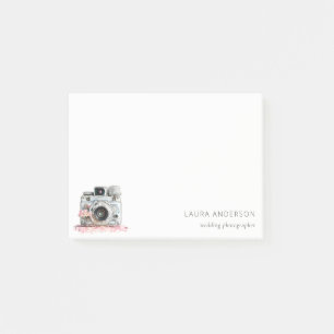 Elegante Vintage-Rosa-Blumen-Kamera-Fotografie Post-it Klebezettel