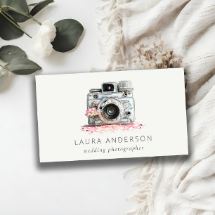 Elegante Vintage-Rosa-Blumen-Kamera-Fotografie Visitenkarte