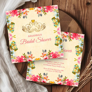 Elegante Vintage-Rosa-Blumen-Prinzessinnen-Brautpa Einladung