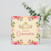 Elegante Vintage Rosa Blütenprinzessin Quinceanera Einladung (Stehend Vorderseite)