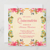 Elegante Vintage Rosa Blütenprinzessin Quinceanera Einladung (Rückseite)