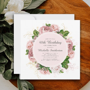 Elegante Vintage Rosa Floral 40. Geburtstag Einladung