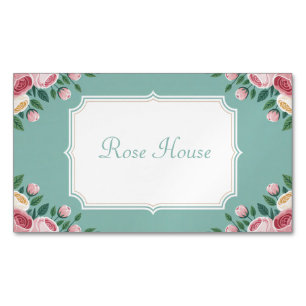 Elegante Vintage Rosa Floral Türkis Grün Magnetische Visitenkarte