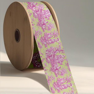 Elegante Vintage, rosa grüne Jouy Toile Satinband