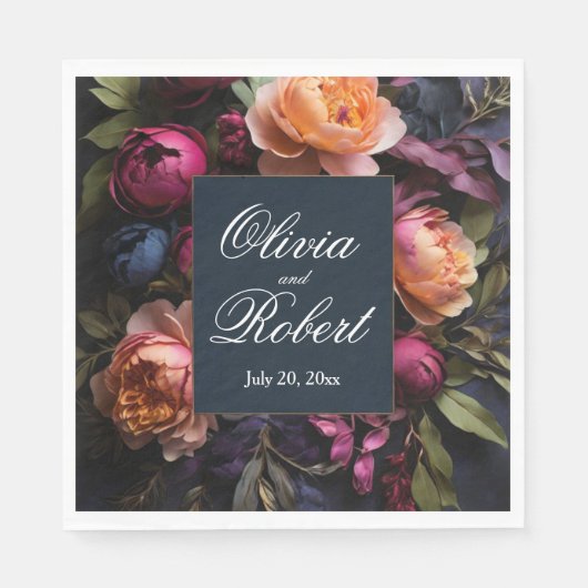 Elegante Vintage, rosa magenta blumenreiche Hochze Serviette (Vorderseite)