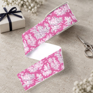 Elegante vintage rosa magenta See Toile de Jouy Ripsband
