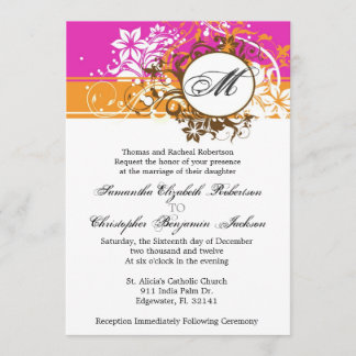 Elegante Vintage-Rosa-Monogramm-Hochzeits-Einladun Einladung