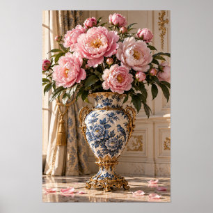 Elegante Vintage-Rosa-Pfingstrose-Blumen-Wandkunst Poster