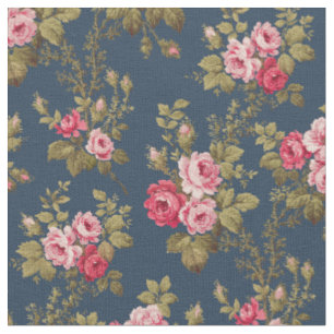 Elegante Vintage-Rosa-Rosen auf blauem Hintergrund Stoff