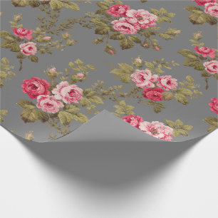 Elegante Vintage-Rosa-Rosen auf grauem Hintergrund Geschenkpapier