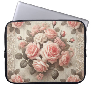 Elegante Vintage-Rosa-Rosen-Blume mit Spitze Laptopschutzhülle