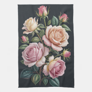 Elegante Vintage-Rosa-Rosen-Blumen-Küchentücher Geschirrtuch