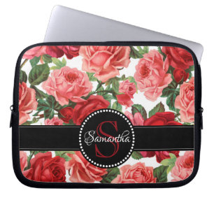 Elegante Vintage-Rosa-Rosen-Blumen-Name Laptopschutzhülle