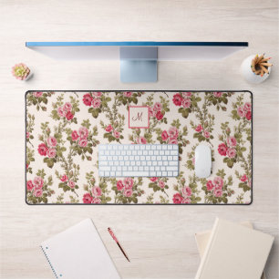 Elegante Vintage-Rosa-Rosen-Buff-Hintergrund/Monog Schreibtischunterlage