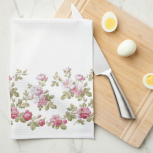 Elegante Vintage-Rosa-Rosen-Rand Geschirrtuch