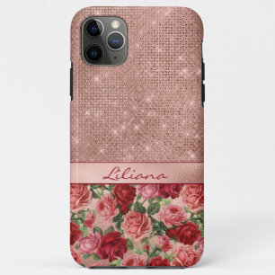 Elegante Vintage-Rosa-Rot-Rosen-Blumen-Name Case-Mate iPhone Hülle