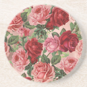 Elegante Vintage-Rosa-Rote-Rosen-Blumen Getränkeuntersetzer
