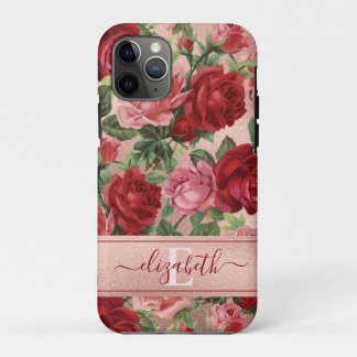 Elegante Vintage-Rosa-Rote-Rosen-Blumen-Name Case-Mate iPhone Hülle