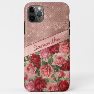 Elegante Vintage-Rosa-Rote-Rosen-Blumen-Name Case-Mate iPhone Hülle
