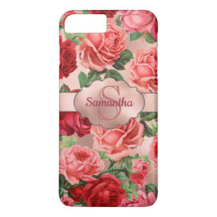 Elegante Vintage-Rosa-Rote-Rosen-Blumen-Name Case-Mate iPhone Hülle