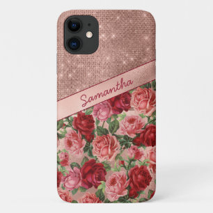 Elegante Vintage-Rosa-Rote-Rosen-Blumen-Name Case-Mate iPhone Hülle
