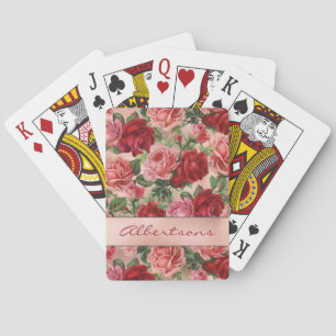 Elegante Vintage-Rosa-Rote-Rosen-Blumen Spielkarten
