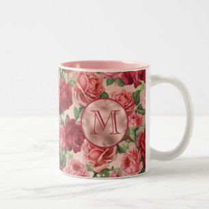 Elegante Vintage-Rosa-Rote-Rosen-Blumen Zweifarbige Tasse