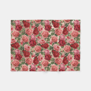 Elegante Vintage-Rosa-Rote-Rosen-Blumenmuster Fleecedecke