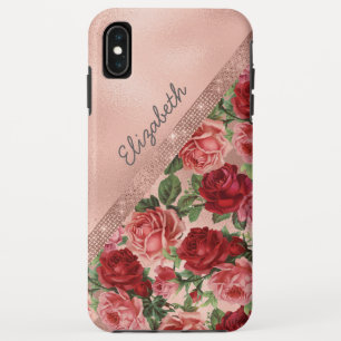 Elegante Vintage-Rosa-Rote Rosen Floral Monogrammi Case-Mate iPhone Hülle