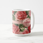 Elegante Vintage rosa Rote Rosen Mit Monogramm Kaffeetasse (VorderseiteRechts)