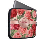 Elegante Vintage rosa Rote Rosen Mit Monogramm Laptopschutzhülle (Vorne Rechts)