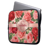 Elegante Vintage rosa Rote Rosen Mit Monogramm Laptopschutzhülle (Vorderseite Links)