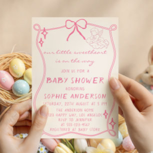 Elegante Vintage-Rosa-Schleifen-Baby-Party Einladung