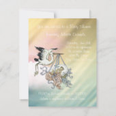 Elegante Vintage Rosa Stork Baby Dusche Einladung (Rückseite)