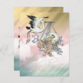 Elegante Vintage Rosa Stork Baby Dusche Einladung (Vorne/Hinten)