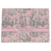 Elegante Vintage Rosa Toile de jouy Große Geschenktüte (Vorderseite)