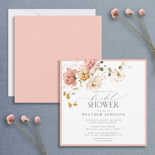 Elegante Vintage-Rosa- und Gold-Blumen-Brautparty Einladung