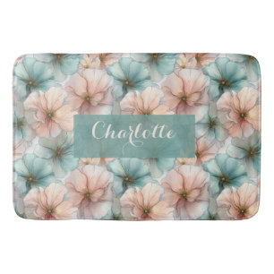 Elegante Vintage-Rosa- und Grün-Blumenmuster perso Badematte