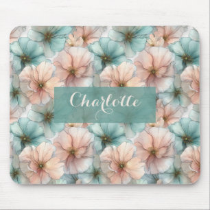 Elegante Vintage-Rosa- und Grün-Blumenmuster perso Mousepad
