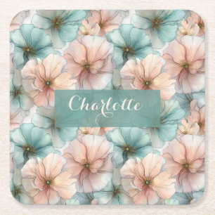 Elegante Vintage-Rosa- und Grün-Blumenmuster perso Rechteckiger Pappuntersetzer