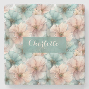 Elegante Vintage-Rosa- und Grün-Blumenmuster perso Steinuntersetzer