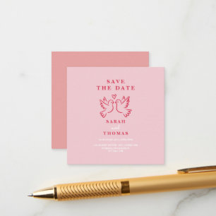 Elegante Vintage-Rosa-Vögel Save-the-Date- Karte