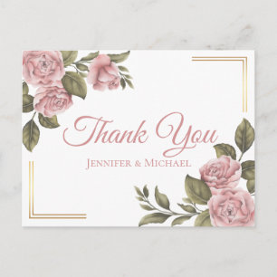 Elegante Vintage-Rosafarbene Pfingstrosen-Hochzeit Postkarte