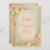 Elegante Vintage Rose 35. Geburtstagsparty Einladung (Vorne/Hinten)