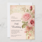 Elegante Vintage Rose 70. Geburtstag Einladung (Vorderseite)