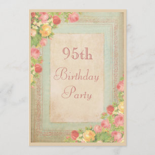 Elegante Vintage Rose 95. Geburtstagsparty Einladung